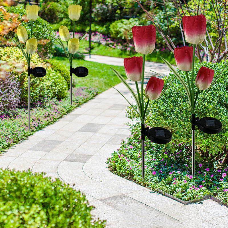 Contemporary Creative Solar Waterproof Faux Tulip Stainless Steel ABS Fabric LED Ground Plug Lawn Landscape Lamp For Outdoor Patio | Stornfield
