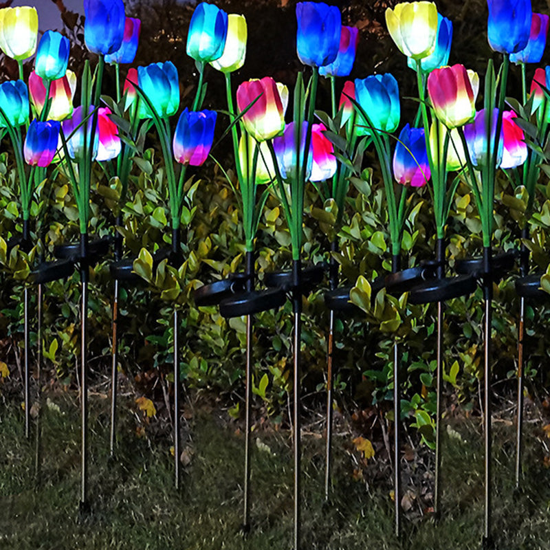 Contemporary Creative Solar Waterproof Faux Tulip Stainless Steel ABS Fabric LED Ground Plug Lawn Landscape Lamp For Outdoor Patio | Stornfield