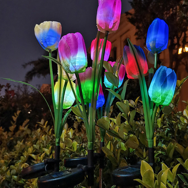 Contemporary Creative Solar Waterproof Faux Tulip Stainless Steel ABS Fabric LED Ground Plug Lawn Landscape Lamp For Outdoor Patio | Stornfield
