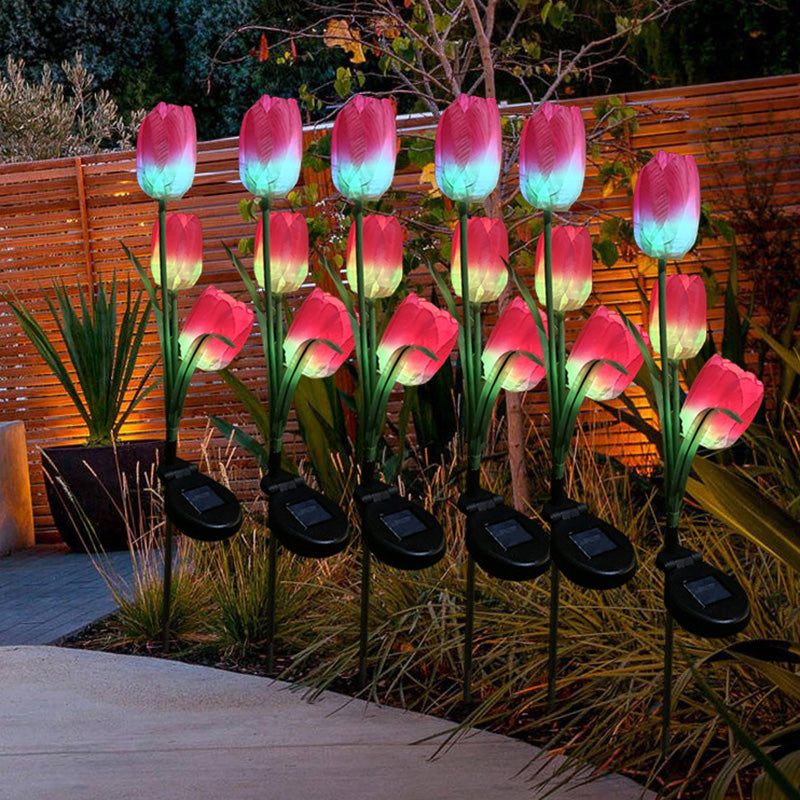 Contemporary Creative Solar Waterproof Faux Tulip Stainless Steel ABS Fabric LED Ground Plug Lawn Landscape Lamp For Outdoor Patio | Stornfield