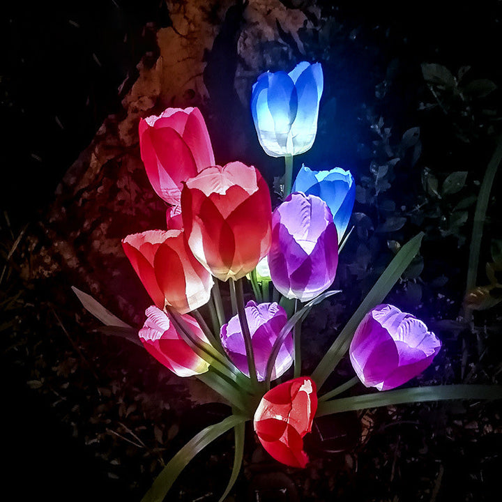 Contemporary Creative Solar Waterproof Faux Tulip Stainless Steel ABS Fabric LED Ground Plug Lawn Landscape Lamp For Outdoor Patio | Stornfield
