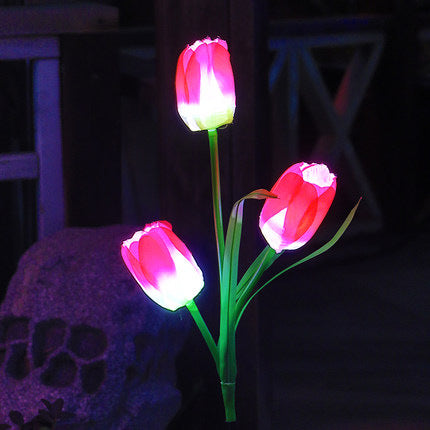 Contemporary Creative Solar Waterproof Faux Tulip Stainless Steel ABS Fabric LED Ground Plug Lawn Landscape Lamp For Outdoor Patio | Stornfield