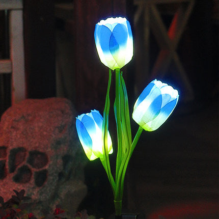 Contemporary Creative Solar Waterproof Faux Tulip Stainless Steel ABS Fabric LED Ground Plug Lawn Landscape Lamp For Outdoor Patio | Stornfield