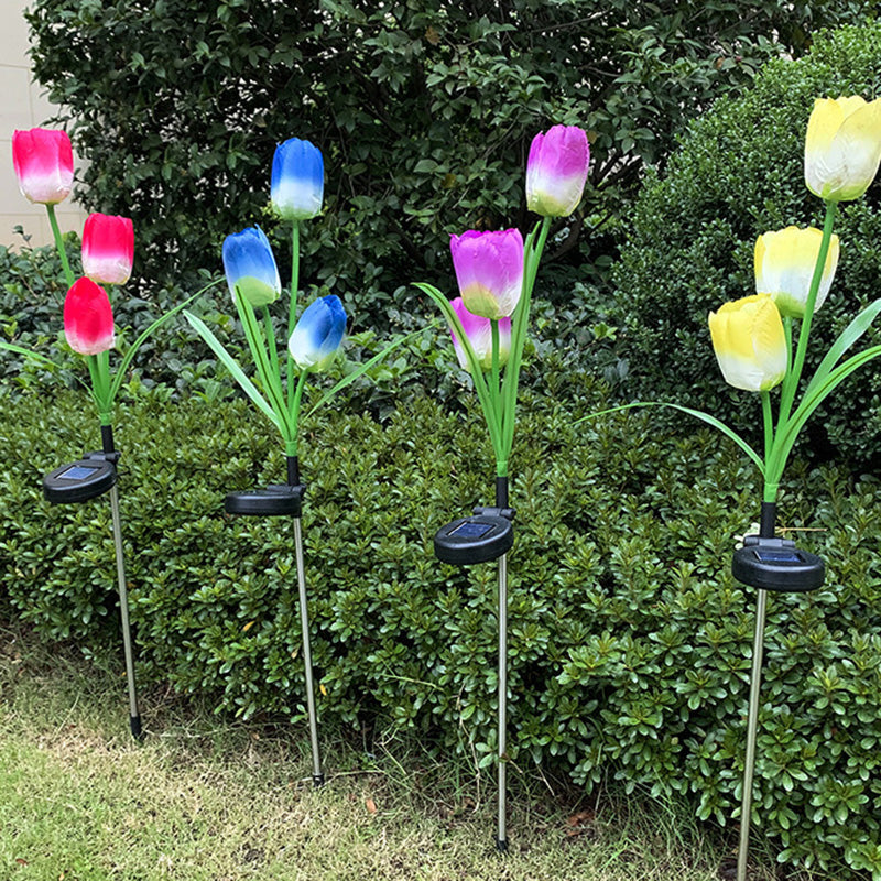 Contemporary Creative Solar Waterproof Faux Tulip Stainless Steel ABS Fabric LED Ground Plug Lawn Landscape Lamp For Outdoor Patio | Stornfield