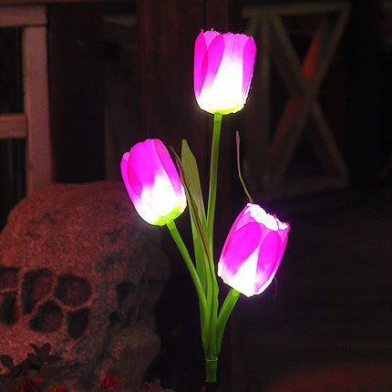 Contemporary Creative Solar Waterproof Faux Tulip Stainless Steel ABS Fabric LED Ground Plug Lawn Landscape Lamp For Outdoor Patio | Stornfield