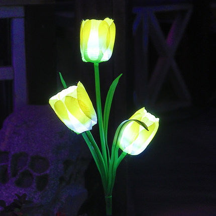 Contemporary Creative Solar Waterproof Faux Tulip Stainless Steel ABS Fabric LED Ground Plug Lawn Landscape Lamp For Outdoor Patio | Stornfield
