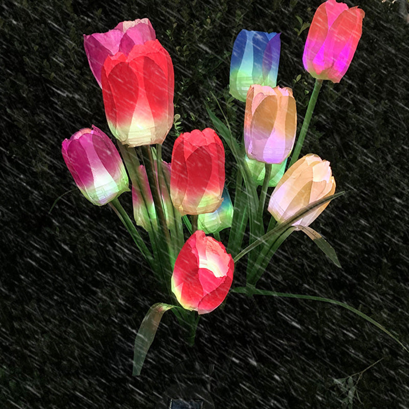 Contemporary Creative Solar Waterproof Faux Tulip Stainless Steel ABS Fabric LED Ground Plug Lawn Landscape Lamp For Outdoor Patio | Stornfield