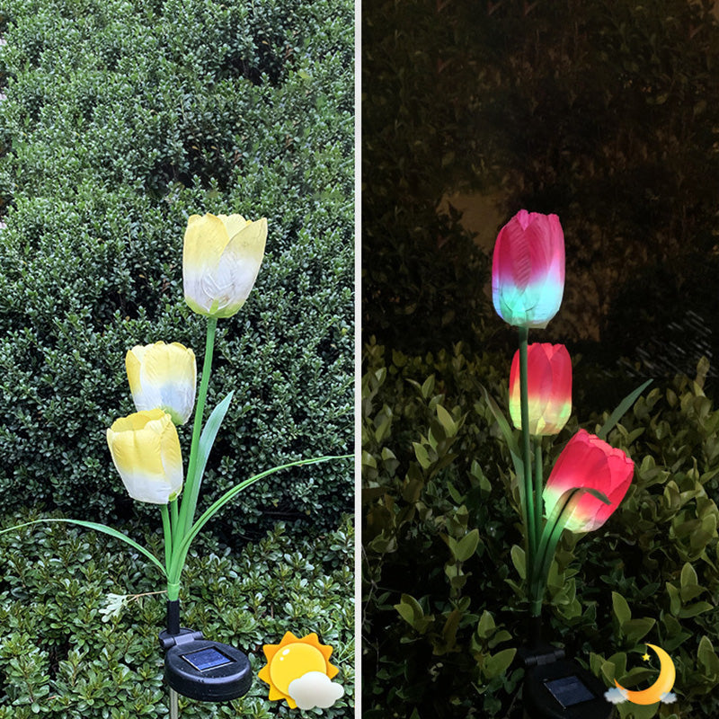 Contemporary Creative Solar Waterproof Faux Tulip Stainless Steel ABS Fabric LED Ground Plug Lawn Landscape Lamp For Outdoor Patio | Stornfield