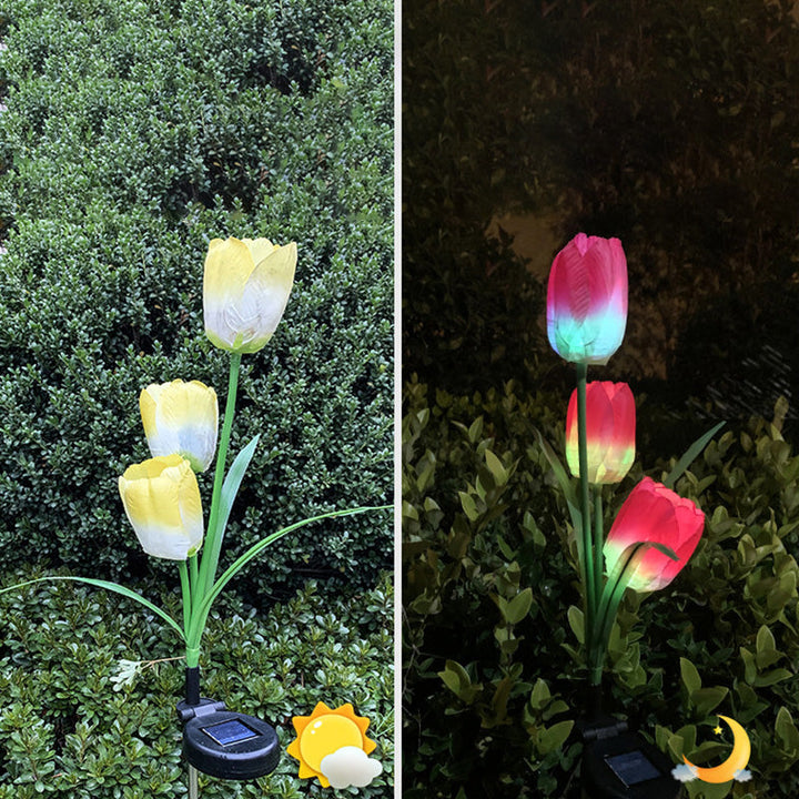 Contemporary Creative Solar Waterproof Faux Tulip Stainless Steel ABS Fabric LED Ground Plug Lawn Landscape Lamp For Outdoor Patio | Stornfield