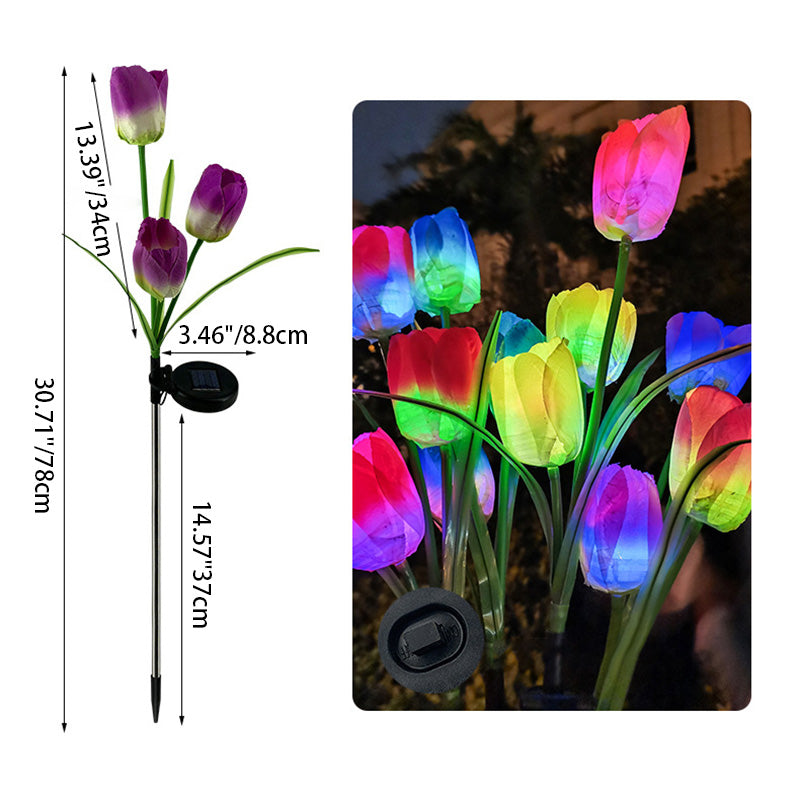 Contemporary Creative Solar Waterproof Faux Tulip Stainless Steel ABS Fabric LED Ground Plug Lawn Landscape Lamp For Outdoor Patio | Stornfield