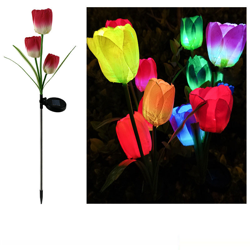 Contemporary Creative Solar Waterproof Faux Tulip Stainless Steel ABS Fabric LED Ground Plug Lawn Landscape Lamp For Outdoor Patio | Stornfield
