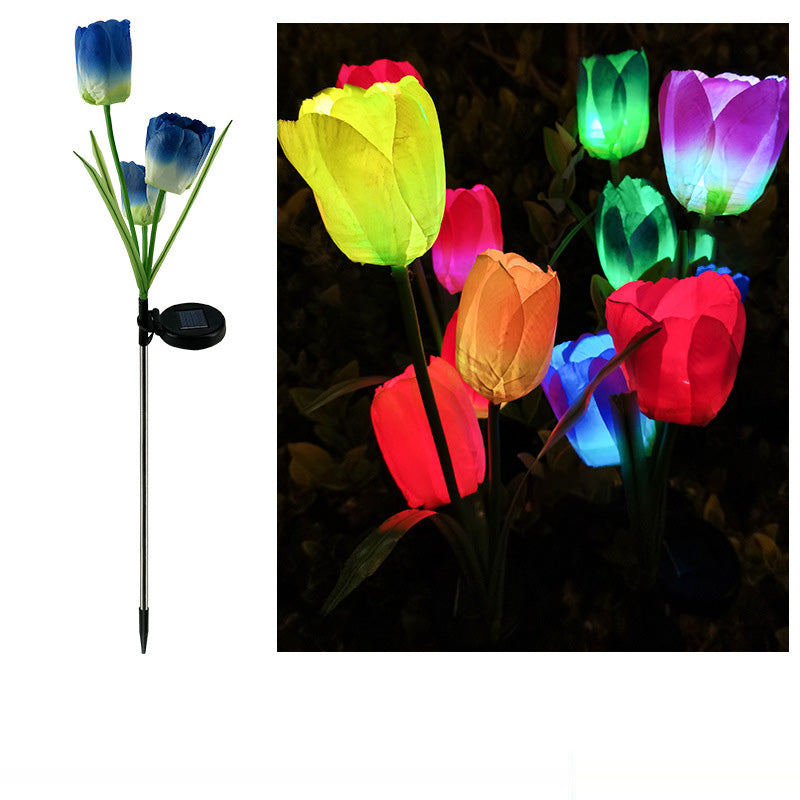 Contemporary Creative Solar Waterproof Faux Tulip Stainless Steel ABS Fabric LED Ground Plug Lawn Landscape Lamp For Outdoor Patio | Stornfield