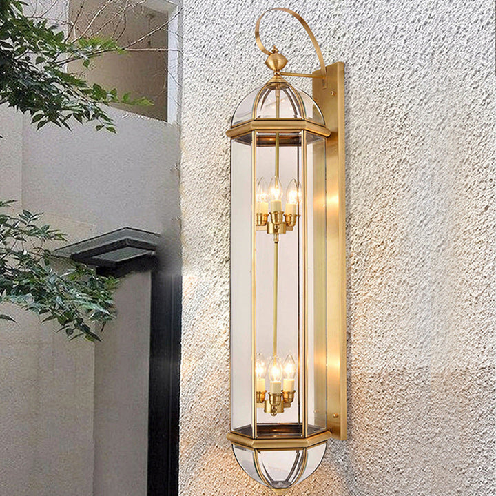 Modern Luxury Waterproof Cylinder Rectangle Half Round Copper Glass 1/3/6 Light Wall Sconce Lamp For Garden | Stornfield
