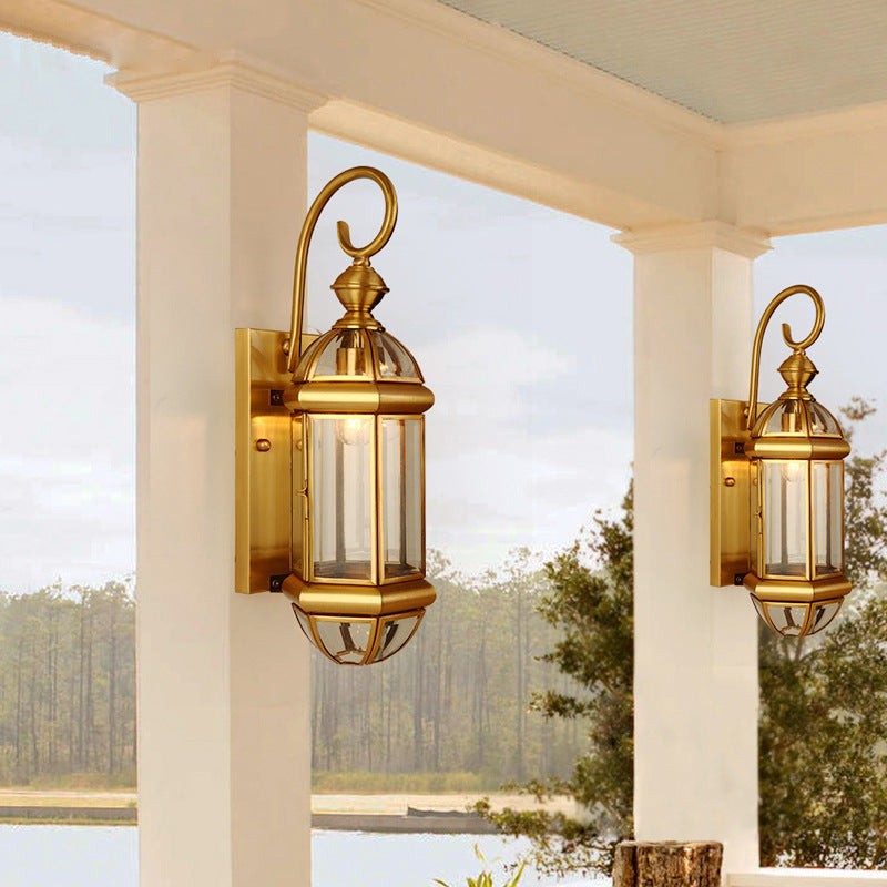 Modern Luxury Waterproof Cylinder Rectangle Half Round Copper Glass 1/3/6 Light Wall Sconce Lamp For Garden | Stornfield
