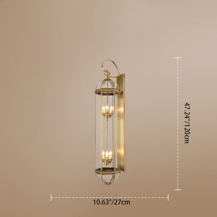 Modern Luxury Waterproof Cylinder Rectangle Half Round Copper Glass 1/3/6 Light Wall Sconce Lamp For Garden | Stornfield