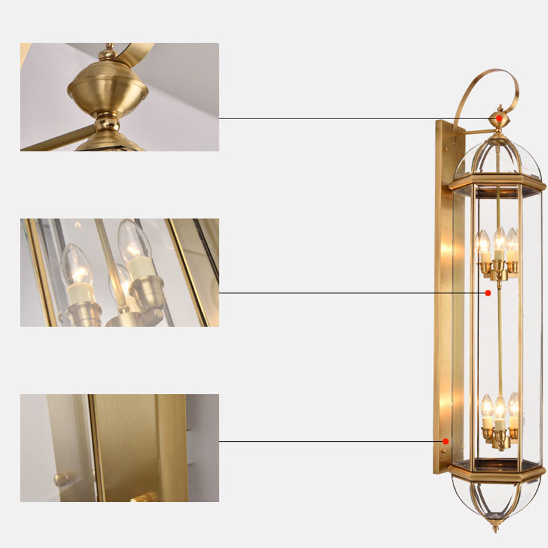 Modern Luxury Waterproof Cylinder Rectangle Half Round Copper Glass 1/3/6 Light Wall Sconce Lamp For Garden | Stornfield