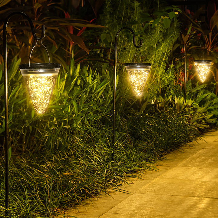 Modern Minimalist Solar Waterproof Cone Filigree PC ABS LED Pendant Light For Garden | Stornfield