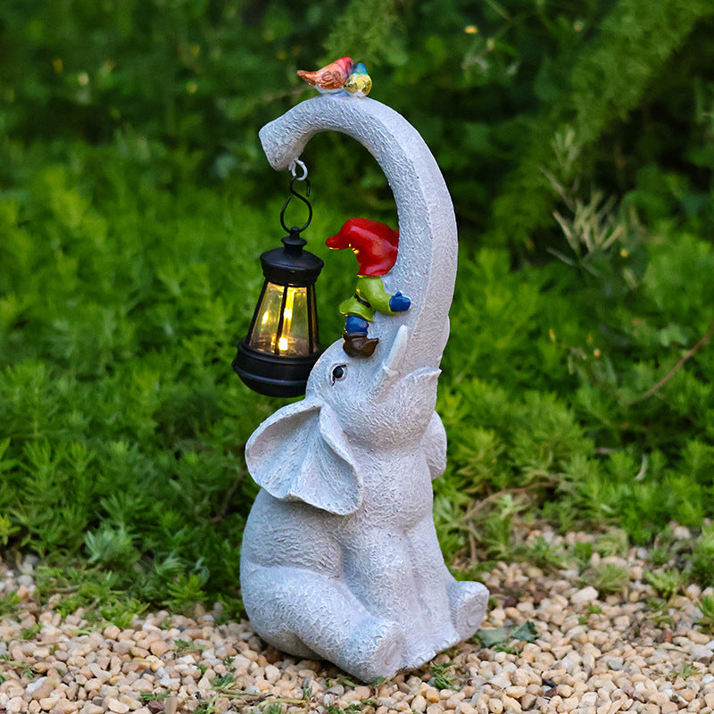 Contemporary Creative Solar Waterproof Elephant Genie Bird Resin LED Outdoor Landscape Light For Garden | Stornfield