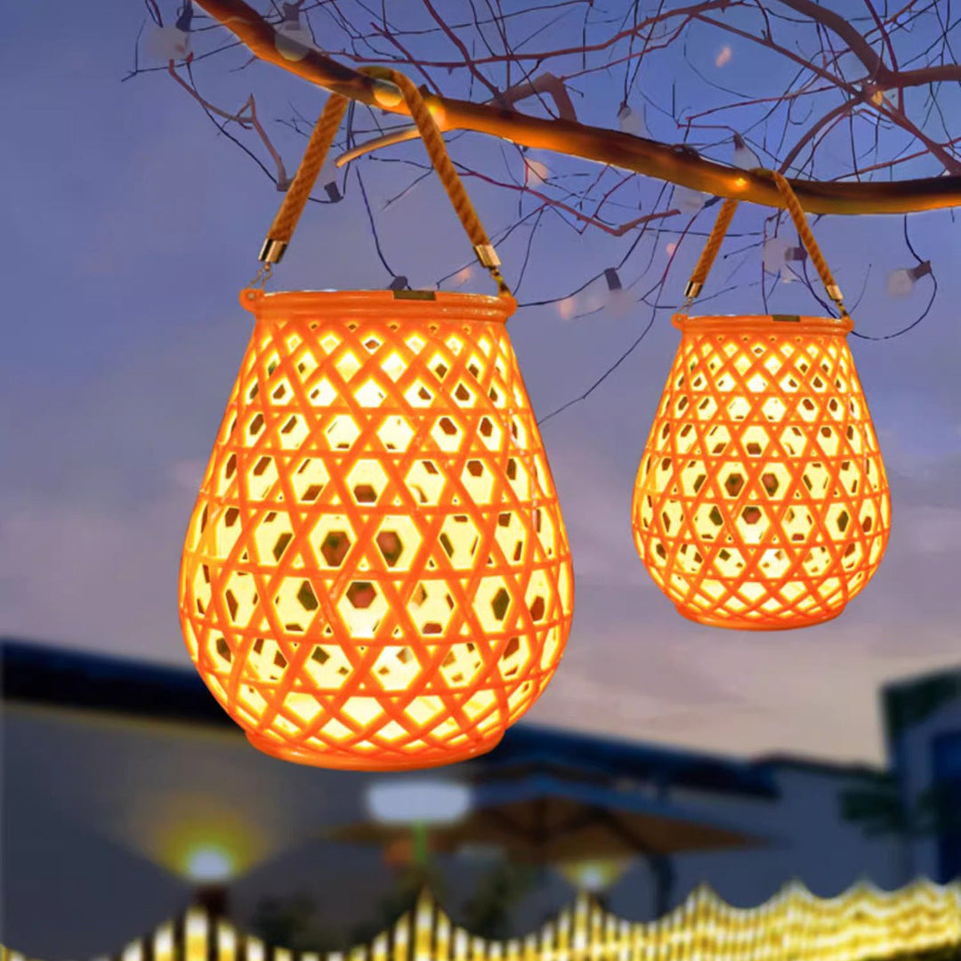 Traditional Chinese Solar Waterproof Oval Round Hollow Mesh ABS LED Outdoor Landscape Light For Garden | Stornfield