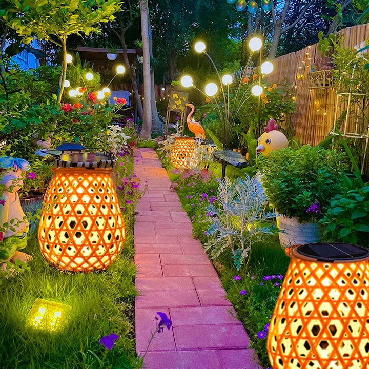Traditional Chinese Solar Waterproof Oval Round Hollow Mesh ABS LED Outdoor Landscape Light For Garden | Stornfield