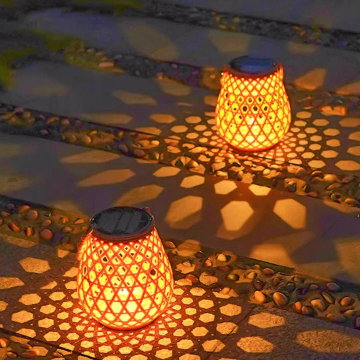 Traditional Chinese Solar Waterproof Oval Round Hollow Mesh ABS LED Outdoor Landscape Light For Garden | Stornfield