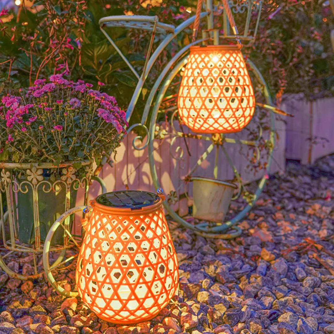 Traditional Chinese Solar Waterproof Oval Round Hollow Mesh ABS LED Outdoor Landscape Light For Garden | Stornfield