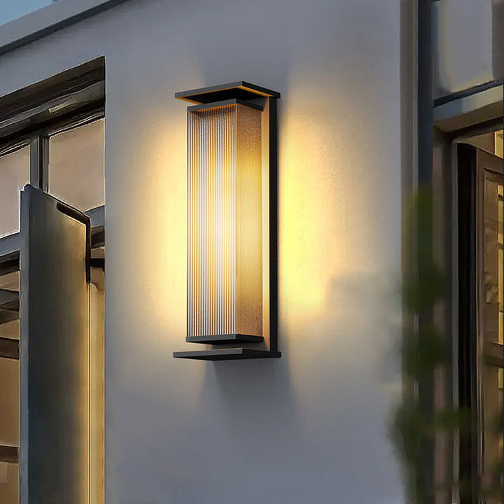 Modern Minimalist Solar Waterproof Rectangle Stripe Stainless Steel PC LED Outdoor Wall Sconce Lamp For Garden | Stornfield