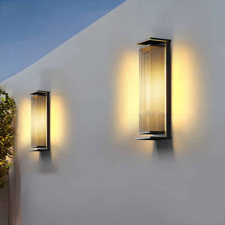 Modern Minimalist Solar Waterproof Rectangle Stripe Stainless Steel PC LED Outdoor Wall Sconce Lamp For Garden | Stornfield