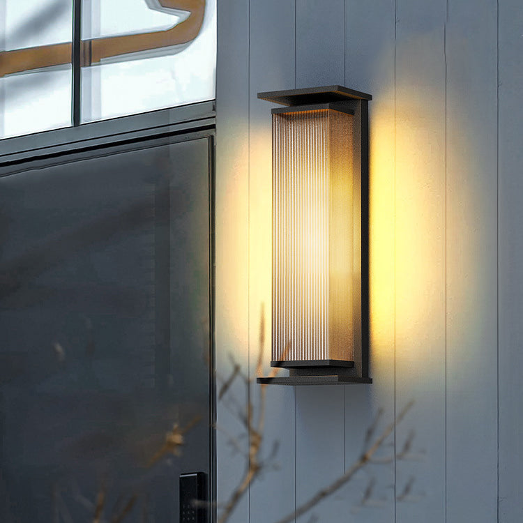 Modern Minimalist Solar Waterproof Rectangle Stripe Stainless Steel PC LED Outdoor Wall Sconce Lamp For Garden | Stornfield