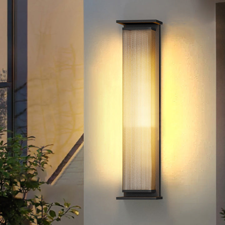 Modern Minimalist Solar Waterproof Rectangle Stripe Stainless Steel PC LED Outdoor Wall Sconce Lamp For Garden | Stornfield