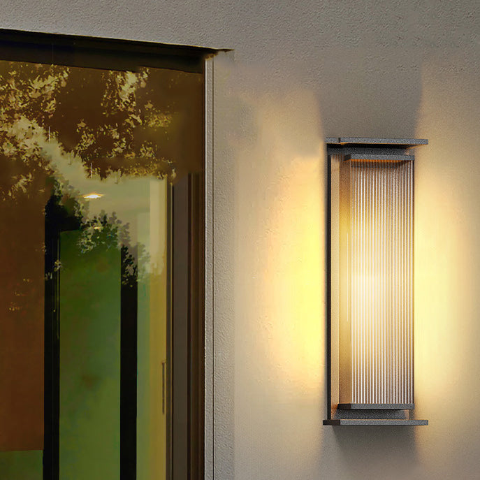 Modern Minimalist Solar Waterproof Rectangle Stripe Stainless Steel PC LED Outdoor Wall Sconce Lamp For Garden | Stornfield