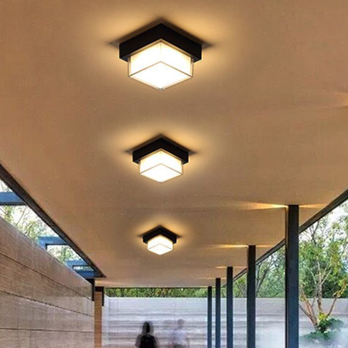 Modern Minimalist Waterproof Square Round Cylinder Die-Cast Aluminum Acrylic LED Flush Mount Ceiling Light For Outdoor Patio | Stornfield
