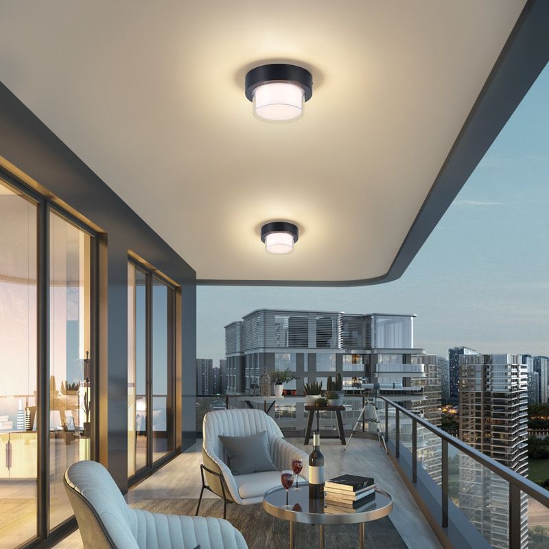 Modern Minimalist Waterproof Square Round Cylinder Die-Cast Aluminum Acrylic LED Flush Mount Ceiling Light For Outdoor Patio | Stornfield