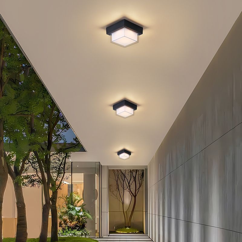 Modern Minimalist Waterproof Square Round Cylinder Die-Cast Aluminum Acrylic LED Flush Mount Ceiling Light For Outdoor Patio | Stornfield