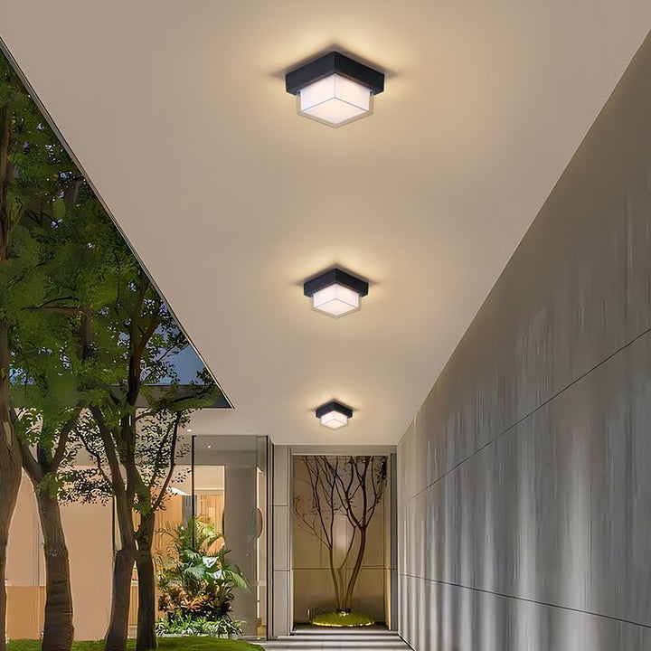 Modern Minimalist Waterproof Square Round Cylinder Die-Cast Aluminum Acrylic LED Flush Mount Ceiling Light For Outdoor Patio | Stornfield