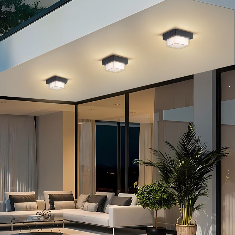 Modern Minimalist Waterproof Square Round Cylinder Die-Cast Aluminum Acrylic LED Flush Mount Ceiling Light For Outdoor Patio | Stornfield