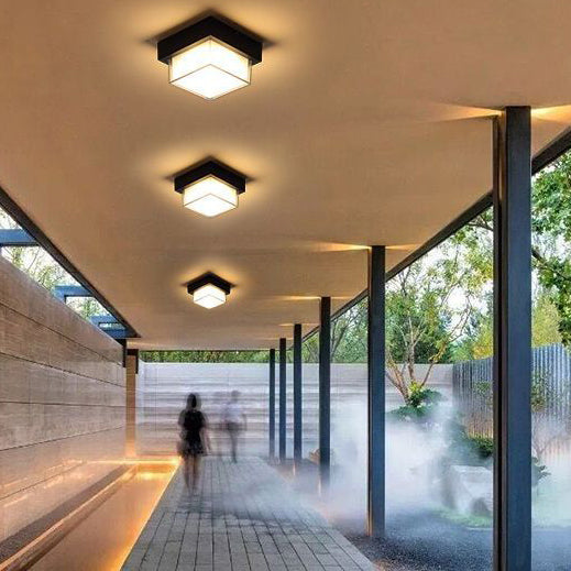 Modern Minimalist Waterproof Square Round Cylinder Die-Cast Aluminum Acrylic LED Flush Mount Ceiling Light For Outdoor Patio | Stornfield