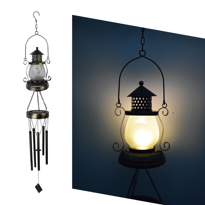 Contemporary Scandinavian Solar Waterproof Oval Disc Triangle Wind Chime Iron Glass Plastic LED Outdoor Light For Outdoor Patio | Stornfield