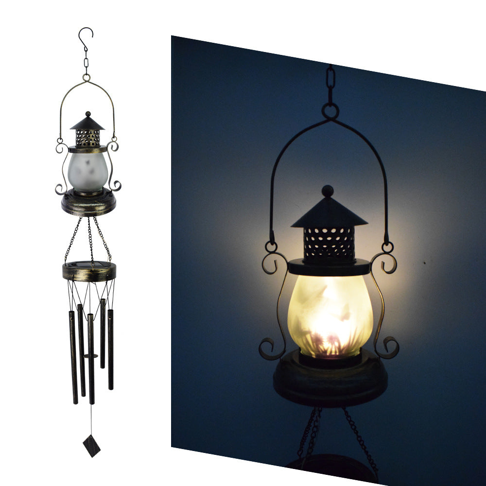 Contemporary Scandinavian Solar Waterproof Oval Disc Triangle Wind Chime Iron Glass Plastic LED Outdoor Light For Outdoor Patio | Stornfield