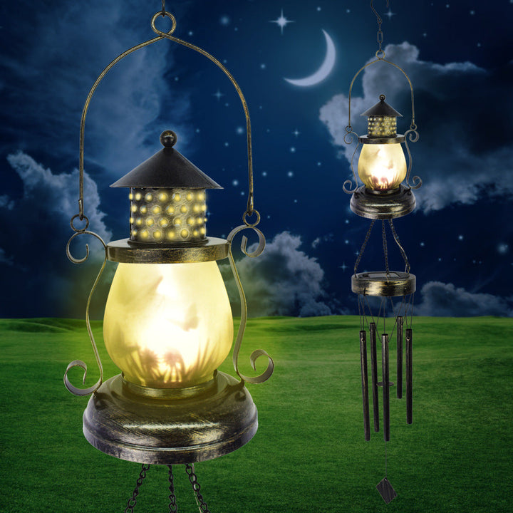 Contemporary Scandinavian Solar Waterproof Oval Disc Triangle Wind Chime Iron Glass Plastic LED Outdoor Light For Outdoor Patio | Stornfield