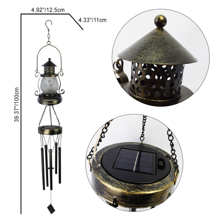 Contemporary Scandinavian Solar Waterproof Oval Disc Triangle Wind Chime Iron Glass Plastic LED Outdoor Light For Outdoor Patio | Stornfield