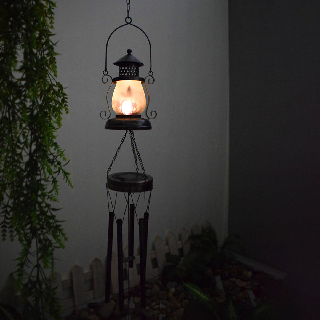 Contemporary Scandinavian Solar Waterproof Oval Disc Triangle Wind Chime Iron Glass Plastic LED Outdoor Light For Outdoor Patio | Stornfield