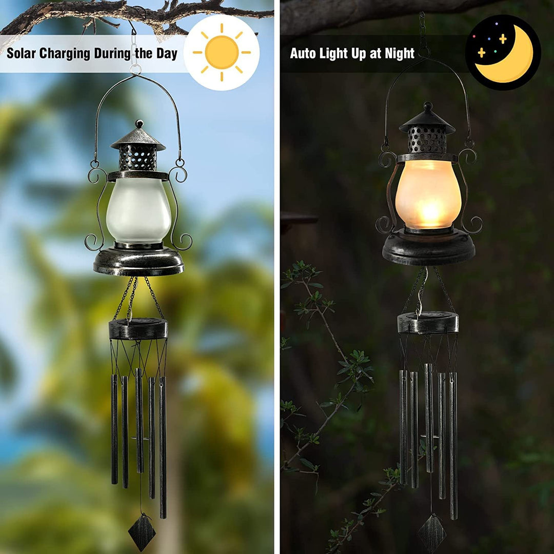 Contemporary Scandinavian Solar Waterproof Oval Disc Triangle Wind Chime Iron Glass Plastic LED Outdoor Light For Outdoor Patio | Stornfield