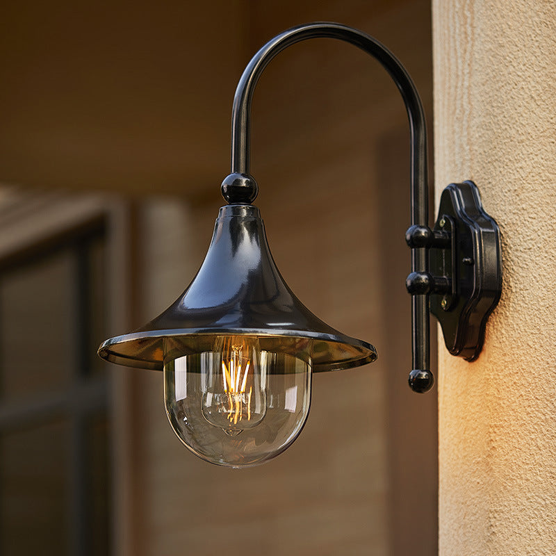 Contemporary Simplicity Aluminum Trumpet Shade Glass 1-Light Outdoor Wall Sconce Lamp For Garden | Stornfield