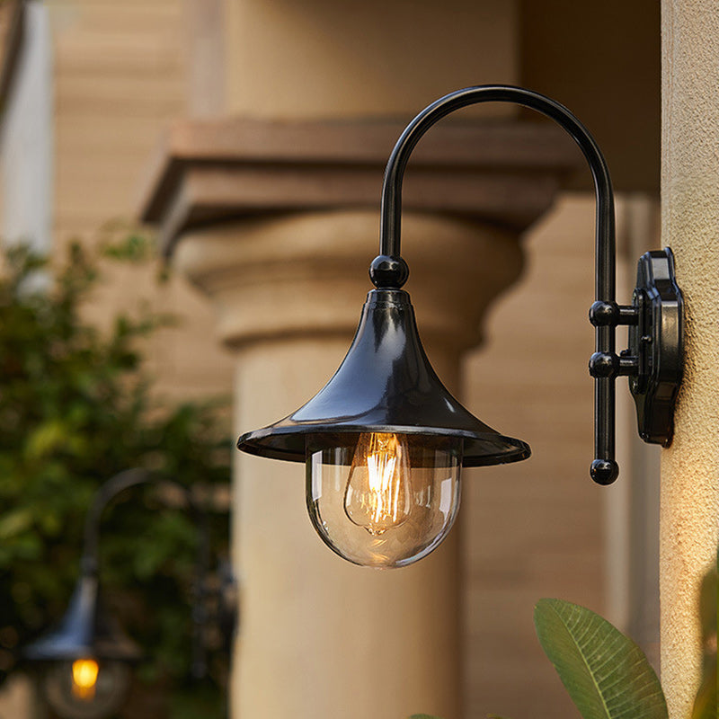 Contemporary Simplicity Aluminum Trumpet Shade Glass 1-Light Outdoor Wall Sconce Lamp For Garden | Stornfield