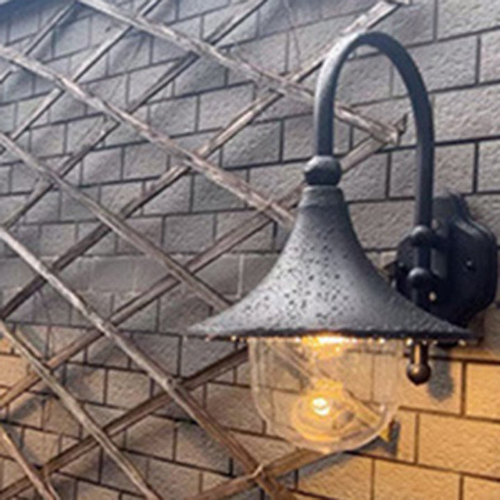 Contemporary Simplicity Aluminum Trumpet Shade Glass 1-Light Outdoor Wall Sconce Lamp For Garden | Stornfield