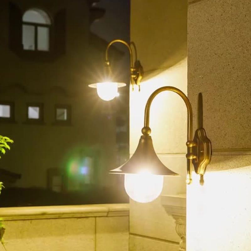 Contemporary Simplicity Aluminum Trumpet Shade Glass 1-Light Outdoor Wall Sconce Lamp For Garden | Stornfield