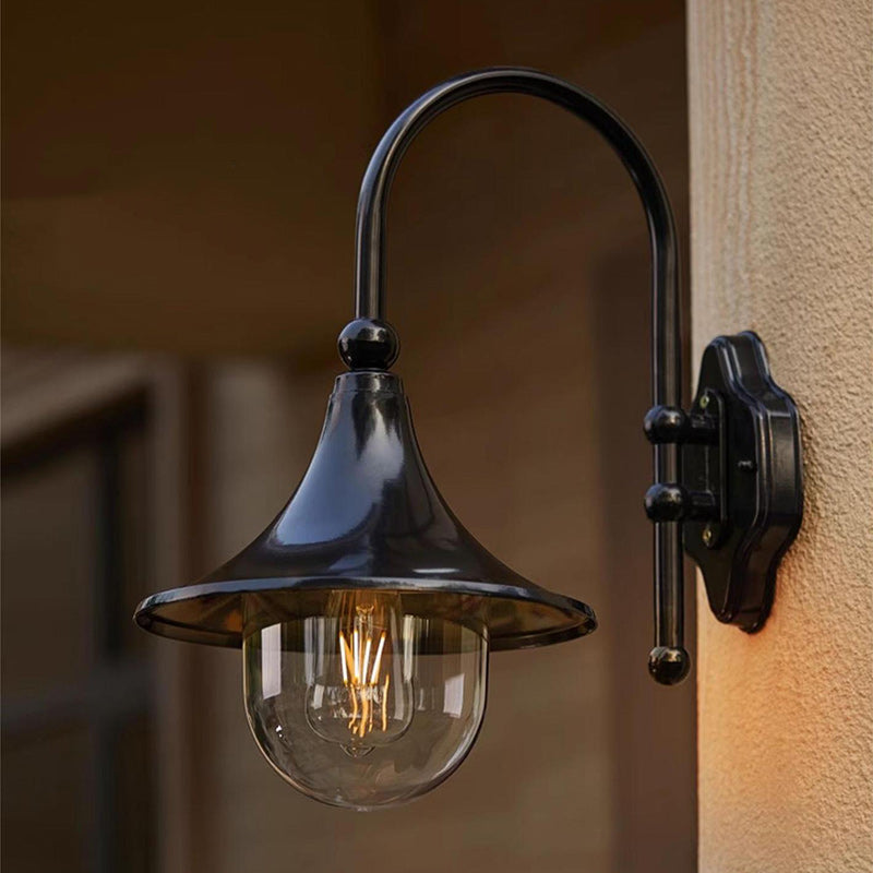 Contemporary Simplicity Aluminum Trumpet Shade Glass 1-Light Outdoor Wall Sconce Lamp For Garden | Stornfield