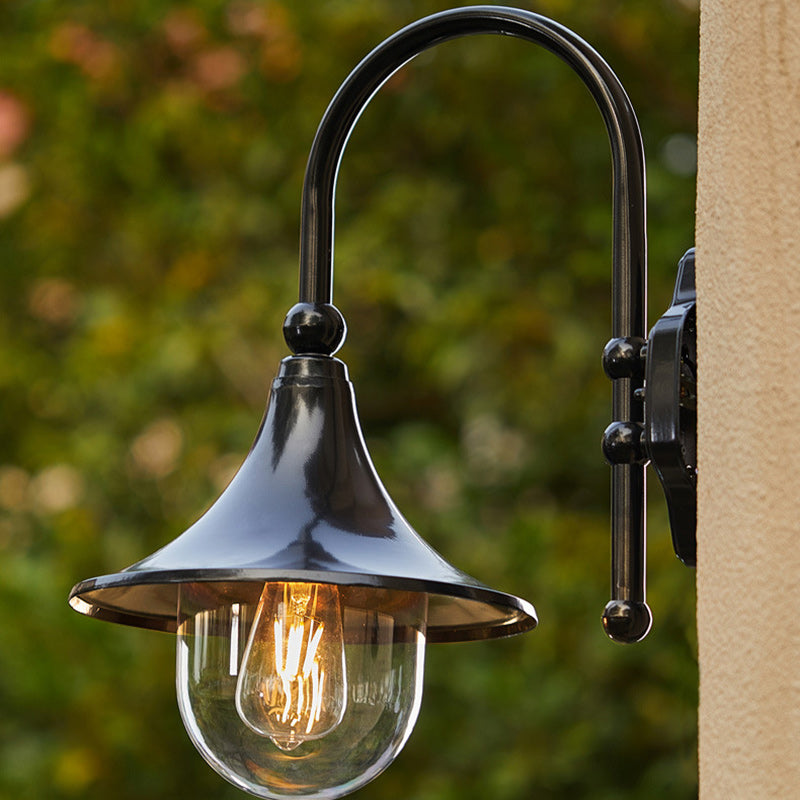 Contemporary Simplicity Aluminum Trumpet Shade Glass 1-Light Outdoor Wall Sconce Lamp For Garden | Stornfield