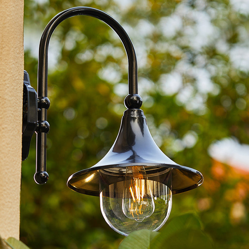 Contemporary Simplicity Aluminum Trumpet Shade Glass 1-Light Outdoor Wall Sconce Lamp For Garden | Stornfield